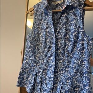 Tommy Hilfiger Blue Printed Sleeveless Button Front Shirt Size 8 – Cotton